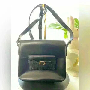 Vintage Focus Paris Black Leather Crossbody Bag